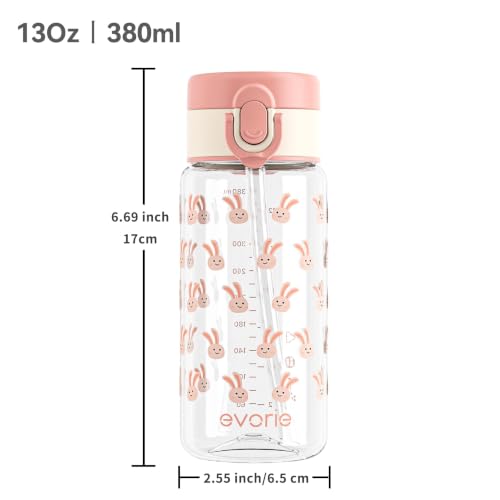 Evorie Tritan Kids Water Bottle with Straw, Leak Proof Drink Bottle,13oz | Ages 3+, BPA-Free, Dishwasher safe, Easy to clean, Lightweight and easy to carry for school and travel, Pink Rabbit - color: Pink Rabbit