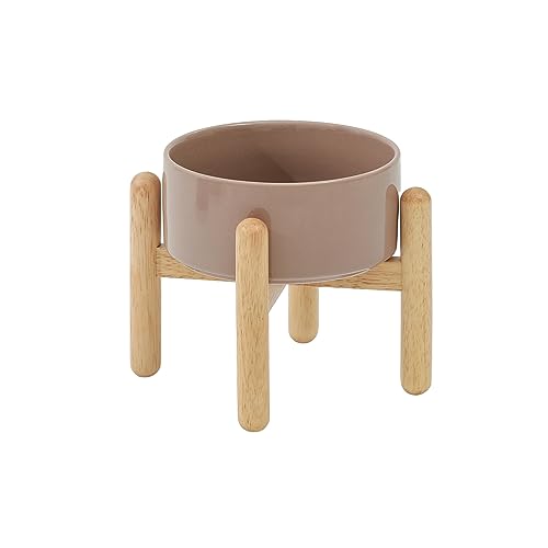 Havniva Elevated Dog Bowls Ceramic Dog Bowls with Stand, Dog Food Bowl | 6.1” Raised Dog Bowls with Non-Slip Wood Stand, Dog Food and Water Bowl Set, Dog Feeding Bowls for Small & Medium Dogs - color: Bowl+Stand - Brown Coffee, size: 6.1inch