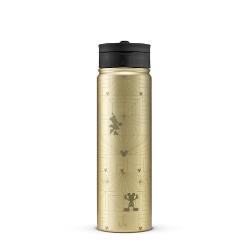 JoyJolt Disney MonoMouse Stainless Steel Water Bottle with Flip Straw Lid, 22 oz Vacuum Insulated Water Bottle, BPA-Free Tumbler ft Minnie & Mickey Mouse | Gold