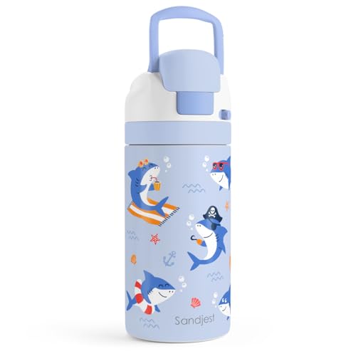 Shark Kids Insulated Stainless Steel Water Bottle 16 Oz, Travel Tumbler for School, Sports for Boys, Girls, Birthday, Back To School - color: Shark