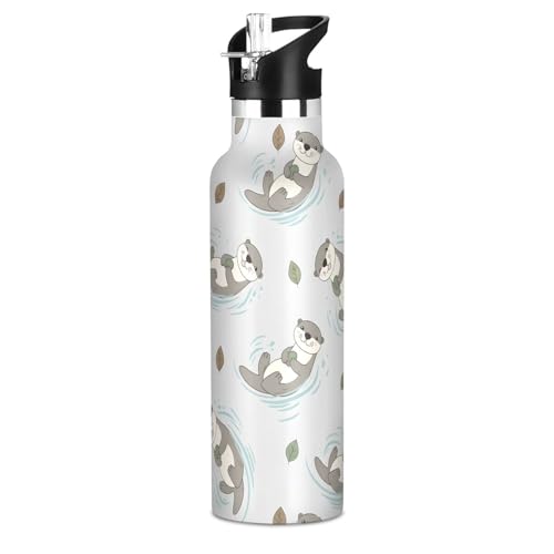 Cute Otter Insulated Water Bottle with Straw Lid,Vacuum Stainless Steel Mug Leakproof Tumbler Flask Kids Water Bottle for Sports Travel School,20oz - color: Cute Otter
