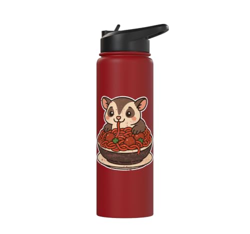 Cute Sugar Glider Spaghetti Pasta Stainless Steel Insulated Water Bottle - color: Red