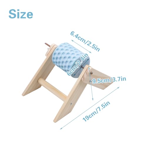 Rotating Chicken Chewing Toy, Chick Beak Grinding Calcium Stone with Wooden Stand, Small Chicken Coop Enrichment Toys for Chick, Hamster, Budgies, Parrot and Other Small Animals (Blue)