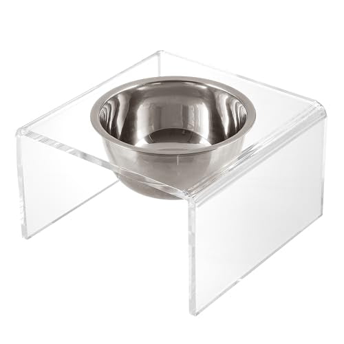 DBL2002A Keaton 5" Small/Medium Modern Acrylic Rectangular Elevated Pet Feeder with 20oz 1-Stainless Steel Bowl, Clear/Chrome - color: Clear/Chrome, size: 20 Ounces (5" Cups 1-Pack)
