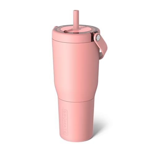BrüMate Resa 35oz 100% Leakproof Travel Tumbler with Handle & Straw | Flexible SoftSip Straw | Silicone Sleeve for Durability | Stainless Steel | Cup Holder & Travel Friendly Water Bottle | (Guava) - color: Guava, size: 35 oz