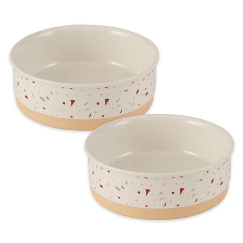 Bone Dry Ceramic Food Bowls, Non-Slip & Dishwasher Safe, Medium Set, 6x2 Terrazzo - color: Terrazzo, size: Medium Set, 6x2"