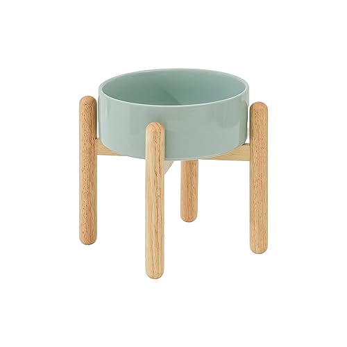 Havniva Elevated Dog Bowls Ceramic Dog Bowls with Stand, Dog Food Bowl | 8.3” Raised Dog Bowls with Non-Slip Wood Stand, Dog Food and Water Bowl Set, Dog Feeding Bowls for Large Dogs - color: Bowl+Stand - Light Green, size: 8.3inch