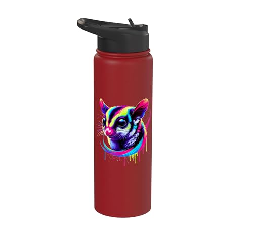 Dripping Paint Art Sugar Glider Sugar Gliders Stainless Steel Insulated Water Bottle - color: Red
