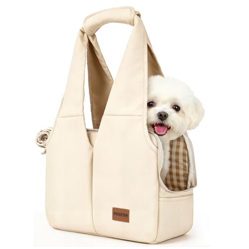 Dog Purse Carrier for Small Dogs and Cats, Soft-Sided Pet Tote Bag with 6 Large Pockets, Collapsible Travel Puppy Carrier, Fits Pets up to 13 lbs (Beige, 15.7" L x 8" W x 11.8" H) - color: Beige, size: 15.7"L x 8.0"W x 11.8"H