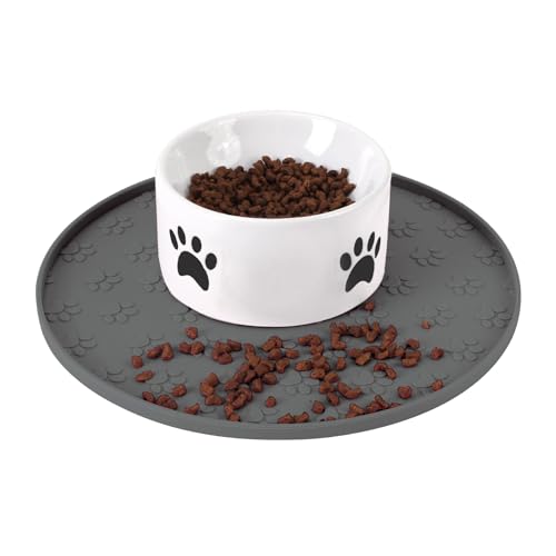 Silicone Pet Food Mat - Waterproof Dog Food Bowl Mat Cat Feeding Mat Thicker Pet Placemat Eating Mat with High Lip to Prevent Spills, Dog & Cat Water Bowl Mat for Messy Drinkers to Protect Floors，Gray - color: Grey
