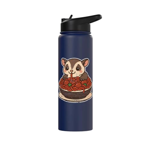 Cute Sugar Glider Spaghetti Pasta Stainless Steel Insulated Water Bottle - color: Navy Blue