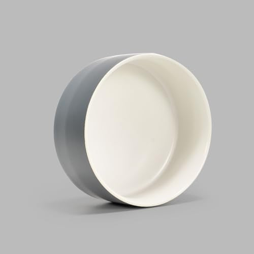 SPUNKYJUNKY 13.5OZ Ceramic Dog and Cat Bowl, Modern Cute Weighted Food Water Bowl for Replacement White-Grey (2 Pack) - color: White-grey, size: 1.7 CUPS × 2