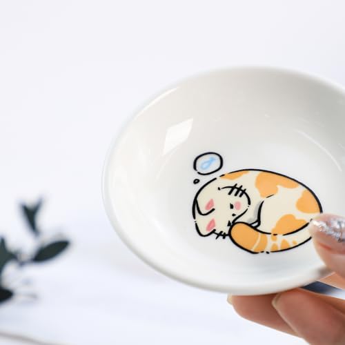 Super Cute Cartoon Animal Ceramic Sauce Dishes, Seasoning Dishes, Little Cat Dog Bird Feeding Bowls, Sushi Soy Dipping Bowls, Appetizer Plates, Dessert Plates, Set of 6-Cats-3.5 Inch