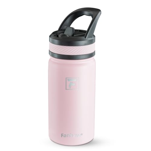 Fanhaw 14 oz Kids Water Bottle for School, Insulated Water Bottle with Straw Lid, Stainless Steel Vacuum Insulated Bottle for Boys & Girls, Leak-Proof, BPA Free(Pink) - color: Pink