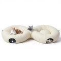 Pawaboo 2-in-1 Cat Tunnel Bed, 8-Shaped Cat Tunnels, Beige | Foldable Cats Cave Hideout Kitty Toys with Fluffy Balls, Donut Tunnel for Kitten Rabbit Ferret - color: Beige, size: 68.9 x 31.5 x 11.8in