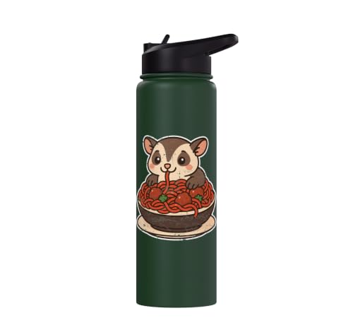 Cute Sugar Glider Spaghetti Pasta Stainless Steel Insulated Water Bottle - color: Dark Green