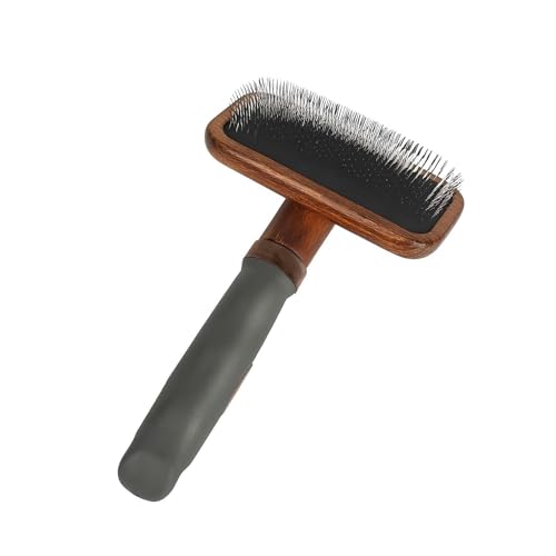 Premium Bamboo Slicker Brush for Dogs & Cats, Wooden Pet Grooming Brush with Soft Stainless Steel Pins & TPR Comfort Grip Handle, Removes Loose Hair, Mats & Tangles