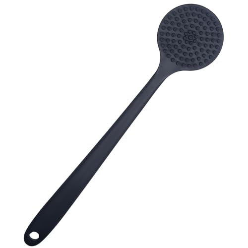 DNC Back Scrubber for Shower Soft Silicone Bath Body Brush with Long Handle (Black) - color: Black