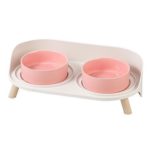Raised Cat Food and Water Bowl Set - Elevated Ceramic Dishes with Non-Slip Stand and Splash Guard for Small Dogs - 2 x 320 ML (4.9 OZ) - Pink - color: Pink, size: Small