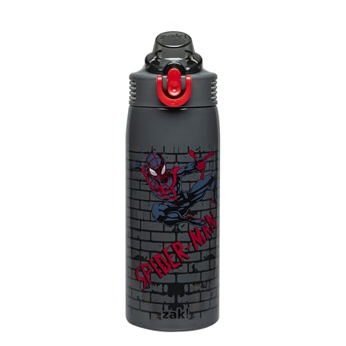 Zak Designs Marvel Spider-Man Sage 19oz Leak-Proof Straw Kids Water Bottle | BPA Free, Insulated Stainless Steel, Cupholder Friendly, Dishwasher Safe, Lid Lock, Handle, For School, Home, Travel, Outdoor - color: SpiderMan (Sage)