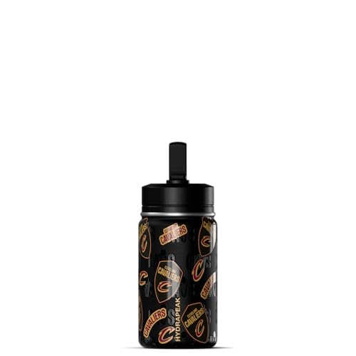 Hydrapeak NBA Officially Licensed Cleveland Cavaliers Mini 14oz Kids Stainless Steel Water Bottle with Straw Lid & Flexible Handle, Double Wall Insulated, Spill Proof, Perfect for Back to School - color: Cleveland Cavaliers