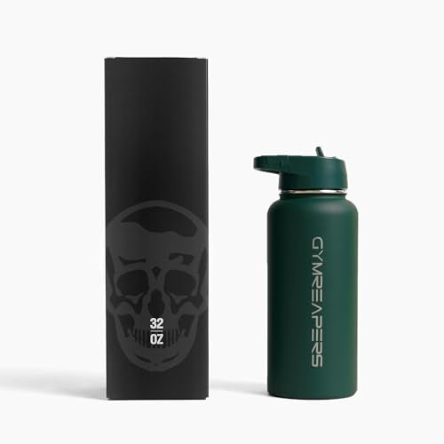 Gymreapers Insulated Water Bottle with Straw - 32 OZ Stainless Steel Water Bottles - BPA Free Metal Double Wall Vacuum Cold Hot Leakfree Flask Jug For Travel, Sports, Gym, School & Workout - color: Balboa