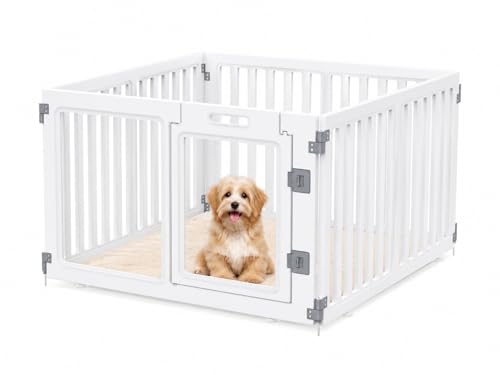 Clear Acrylic Dog Playpen with Door,23.6" Puppy Playpen,Easy Assemble Pet Fence for Puppies/Small Dog Play Pen Indoor (White, 23.6"&40", 4 PC(Fence))