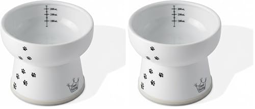 NECOICHI Raised Cat Water Bowl, Elevated, with Measurement Lines, Dishwasher and Microwave Safe (Cat, Extra Tall) (Pack of 2) - color: Cat, size: Extra Tall (Pack of 2)