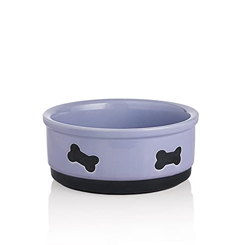 Sweejar Ceramic Dog Bowls with Bone Pattern, Dog Food Dish for Medium Dogs, Porcelain Pet Bowl for Water 35 Fl Oz (Purple) - color: Purple, style: Bone Pattern,6.8"x 2.9"(35 Fl Oz)