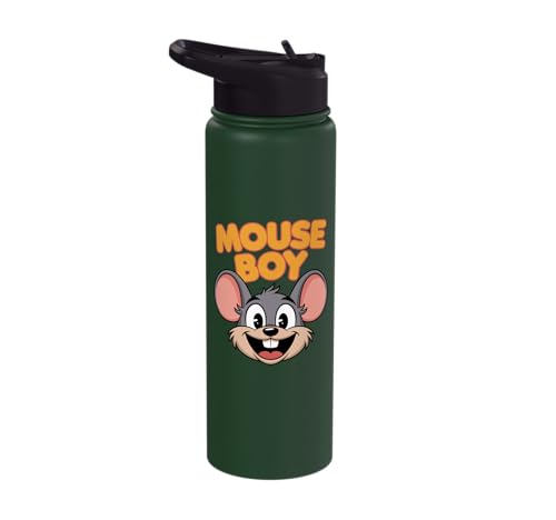 Mouse Boy | Childrens Mice Product | Youth Kids Boys Mouse Stainless Steel Insulated Water Bottle - color: Dark Green