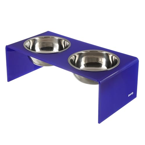 DBL2001F Keaton 7.5" Medium/Large Modern Acrylic Rectangular Elevated Pet Feeder with 54oz 2-Stainless Steel Bowls, Purple/Chrome - color: Purple/Chrome, size: 54 Ounces (7.5" Cups 2-Pack)