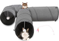 Ownpets 12" Large Cat Tunnel 3-Way U-Shape Oxford Fabric for Large Cat | Silent oxford fabric no noise, expandable 3-channel design, with plush ball ,feather wand, peek hole, for multi-cat household - size: 12 Inches in Diameter