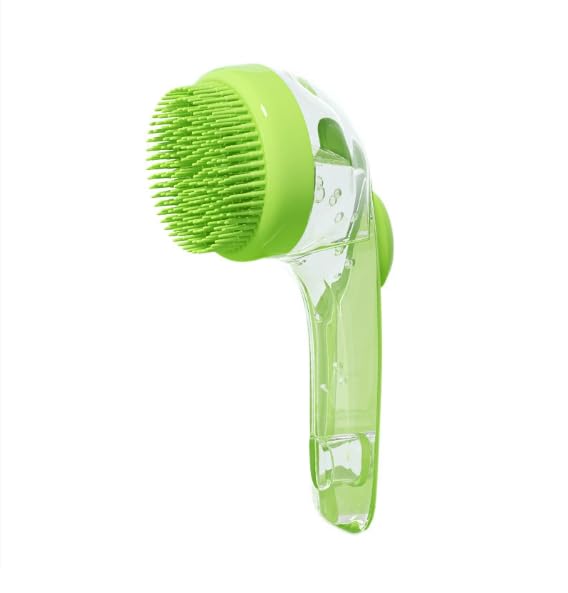 Pet Bath Brush with Shampoo Dispenser, Silicone Bristles, Ergonomic Handle, Green, 3-in-1 Shower Massage Tool for Dogs and Cats (Green) - color: Green