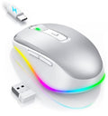 PEIOUS Wireless Mouse Jiggler, LED Mouse with Built-in Mouse Mover, Silver | Rechargeable LED Mouse, Silent Clicks, Adjustable DPI and Random Movement Keep Computers Awake for Laptop/PC/Mac - color: Silver