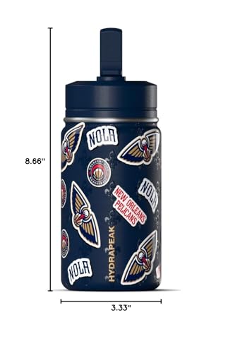 Hydrapeak NBA Officially Licensed New Orleans Pelicans Mini 14oz Kids Stainless Steel Water Bottle with Straw Lid & Flexible Handle, Double Wall Insulated, Spill Proof, Perfect for Back to School - color: New Orleans Pelicans