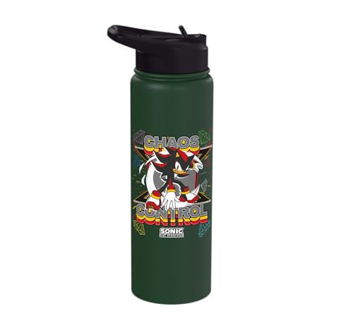 Sonic the Hedgehog - Shadow the Hedgehog "Chaos Control" Stainless Steel Insulated Water Bottle - color: Dark Green
