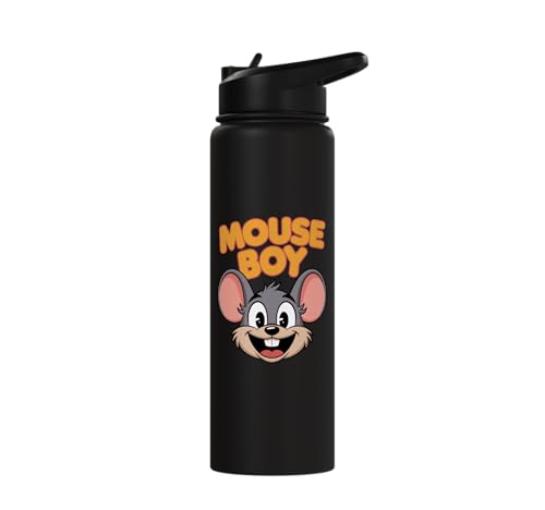 Mouse Boy | Childrens Mice Product | Youth Kids Boys Mouse Stainless Steel Insulated Water Bottle - color: Black