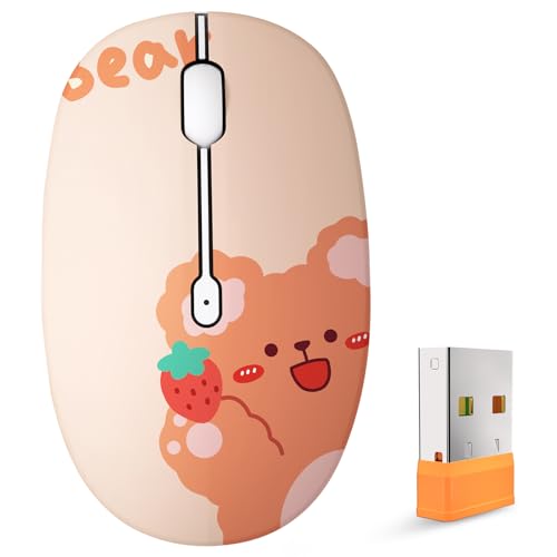 FMOUSE Cute Cartoon Silent Wireless Mouse, Dual Mode Bluetooth & USB 2.4G | Kerry Bear Pattern, Ideal for Kids Back to School & Office | AA Battery Powered | Compatible with Laptop Mac iPad Tablet - color: Kerry Bear