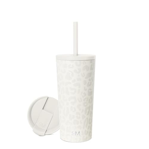 Simple Modern Iced Coffee Tumbler, Insulated | 20oz | Leopard | Reusable Stainless Steel Cup, Travel Mug, Water Bottle with Straw | Cupholder Friendly & Spill Resistant, Cream Leopard - color: Pattern: Cream Leopard, size: 20 Ounces