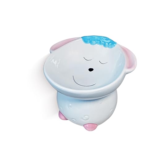 Cute Highland Cow Design Elevated Cat Bowl,Catoon Animal Dish - 15° Tilted Ceramic Pet Food Dish, Anti-Vomit for Cats/Dogs, Wide Mouth, Holds 150g Kibble - color: Blue Cow