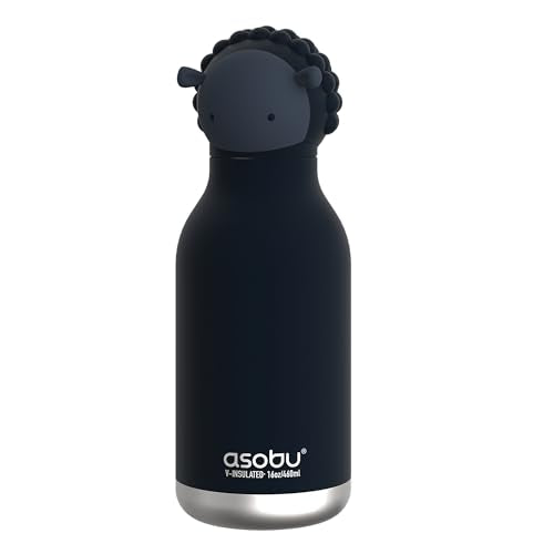 asobu Bestie Water Bottle, Cute Collectible Character, Leak Proof, BPA Free | 16 oz, Stays Cold 24 Hours, Double Wall Vacuum Insulation, Food Grade Stainless Steel, Spill Resistant, Great Gift Idea - color: Black Sheep