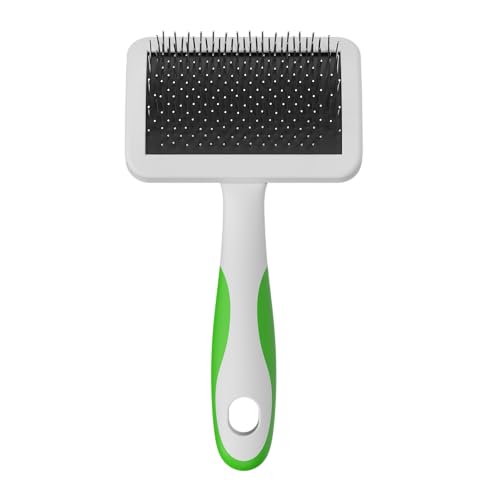 Andis 68565 Stainless-Steel Slicker Brush, Medium, Green | Curved bristles reduce shedding & promote hair growth, pet grooming brush, durable lightweight