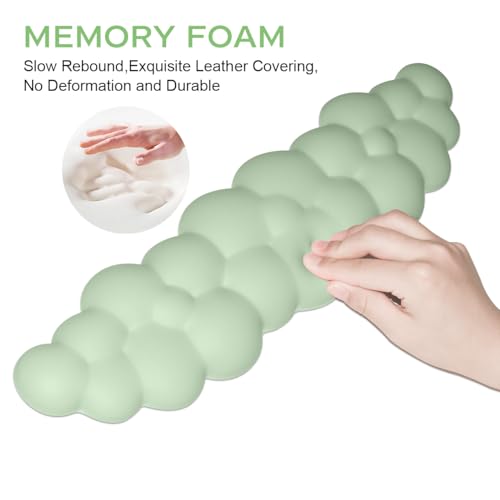 JIKIOU Upgrade Leather Cloud Wrist Rest for Keyboard and Mouse & Cup Pad | Wish Gift-Cute Cloud Shape, Comfortable and don’t Irritate to Skin, Non-Slip PU Base,Soft Memory Foam filled for Pain Relief - color: 06pastel Green