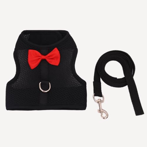 Rabbit Harness and Leash Set for Walking Escape Proof, Black M | Chest:9.4-11.8" Mesh Breathable Adjustable Rabbit Leash Camping Hiking Training For Bunny Ferret Kitten Puppy - color: Black, size: M Neck 7.4-8.6'', Chest 9.4-11.8''