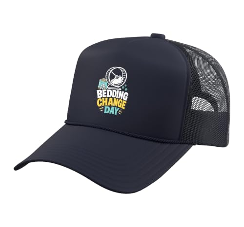 Hamster Bedding Change Day Trucker Hat with Adjustable Mesh Back - color: Navy Blue
