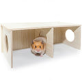 Hamster Peep Tunnel, 2-Chamber Wooden Hamster Hideout, Water-Resistant Platform for Syrian Hamsters and Small Pets, 11" x 5.3" x 4.3" - size: Large for Syrian Hamster