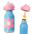DLOCCOLD Insulated Stainless Steel Water Bottle with Detachable Soft Dinosaur Animal Head Fun Drinking 16 Ounce with Flexible Reusable Straw - color: Blue