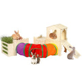 Extra Large Wooden Rabbit Hideout with Tunnels and Hay Feeder - Multistory Bunny Castle with Stairs, Climbing Tower and Sturdy Habitat for Indoor Bunnies, Guinea Pigs, Chinchillas Small Animal - color: -Natural -02