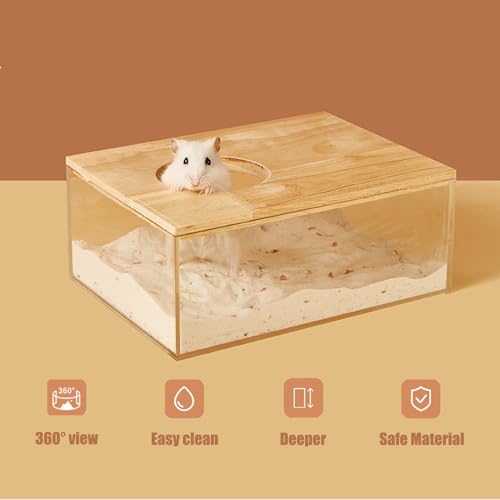 Transparent Rectangle Hamster Sand Bath Box for Hamster Cage Accessories, Digging Sand Container with Climbing Ladder, Large Sandbox for Hamsters Dust Bath and Play Sand，Large - size: L