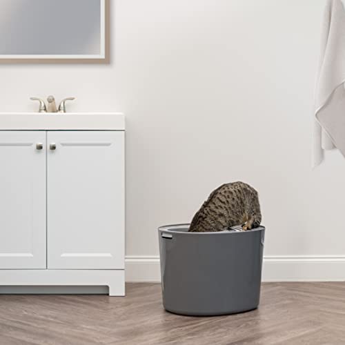 IRIS USA Large Top Entry Cat Litter Box, Hooded Privacy, Dark Gray/White | Dog-Free Zone, Enclosed Top Access, Dog Proof Pan, Mess Containment System, Odor Trapping, Reduced Tracking - color: White/Gray, style: Top Entry
